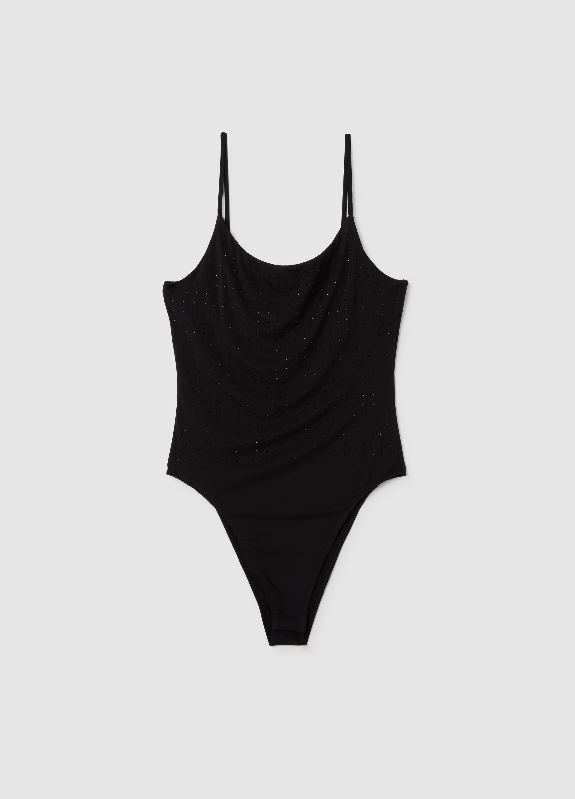 Women's Stretch Black Bodysuit with Rhinestones