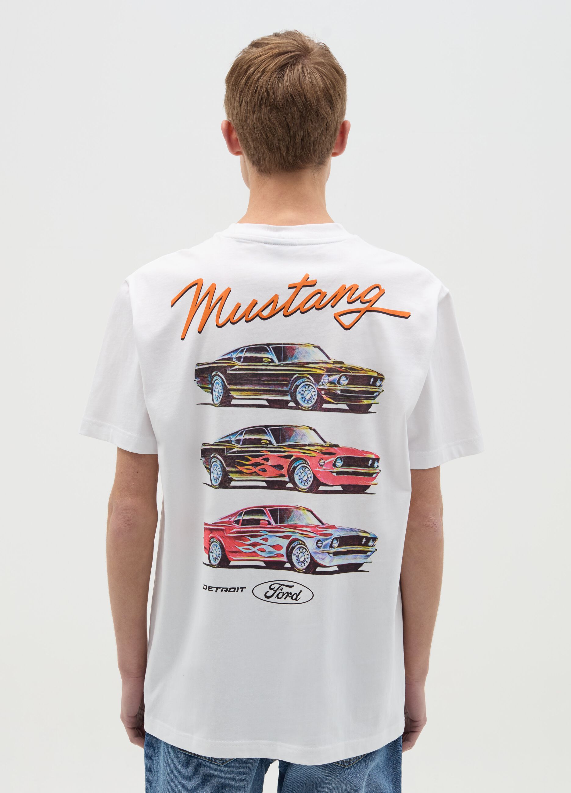 Cotton T-shirt with "Mach 1 Ford Mustang" print