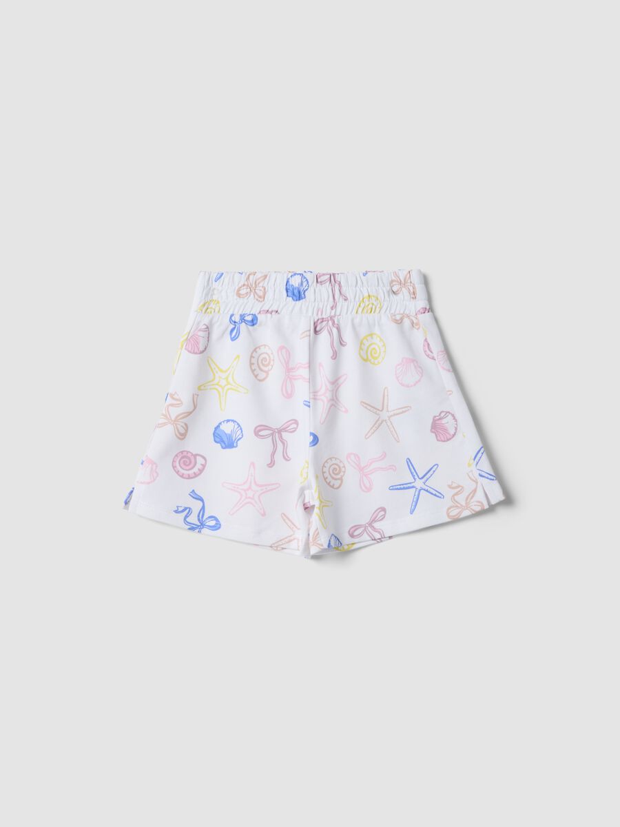 White pure cotton girls&rsquo; shorts with nautical prints_0