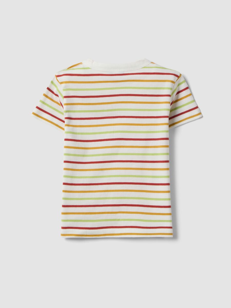 T-shirt in puro cotone a righe multicolor da bimbo con tasca cane_1