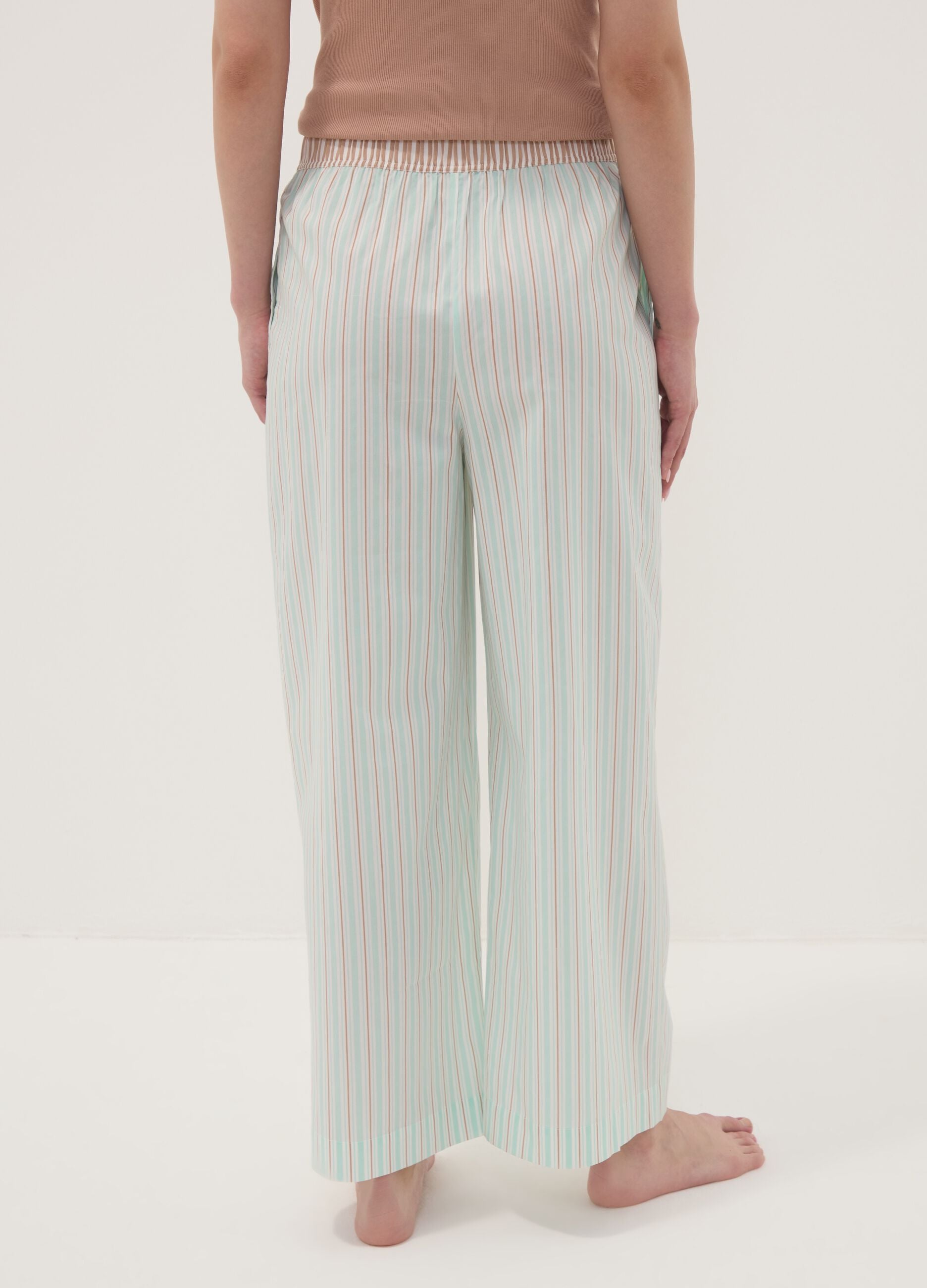 Green striped stretch cotton-blend poplin pyjama trousers