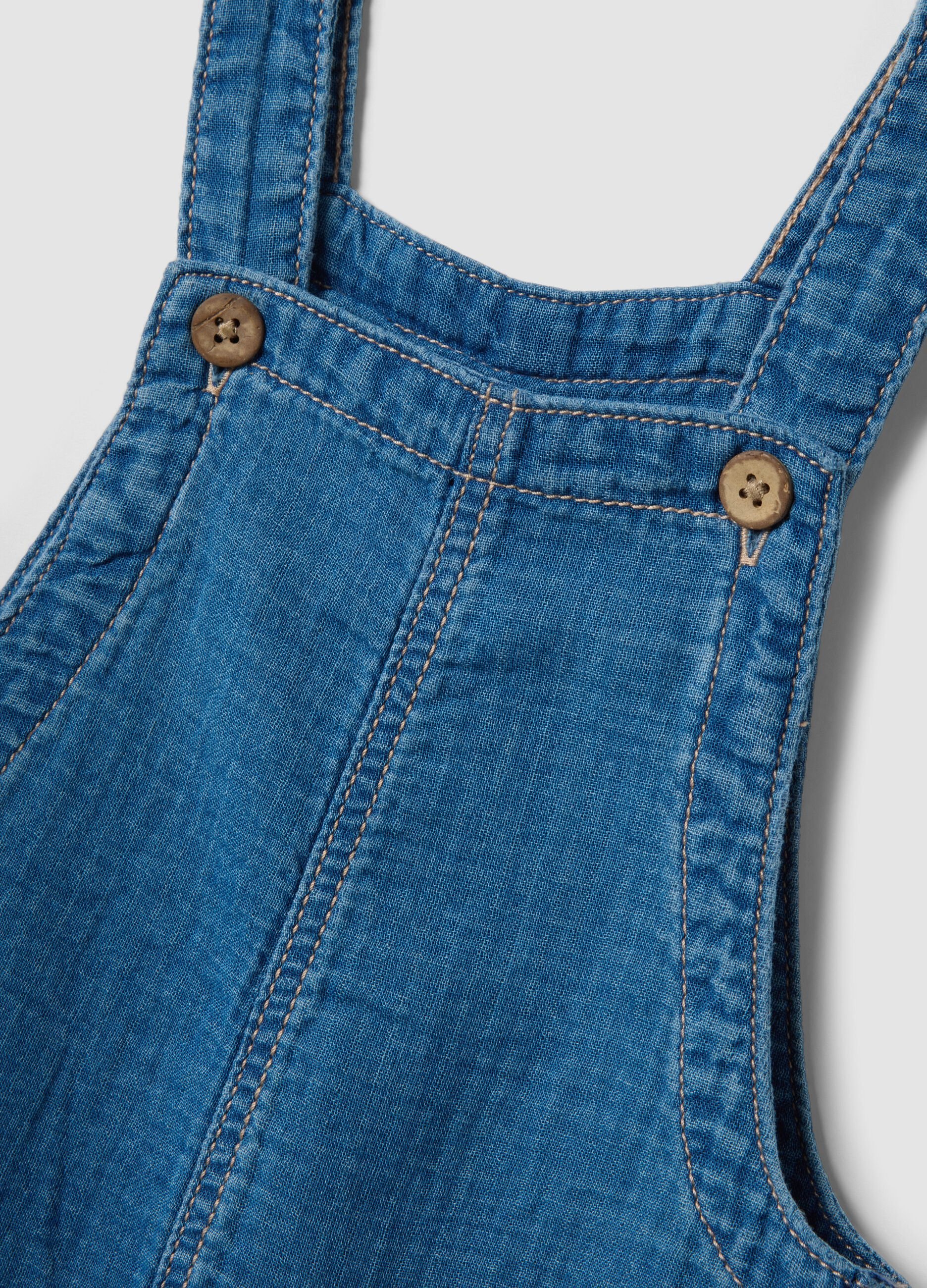 Blue pure cotton short dungarees for baby boy, regular fit