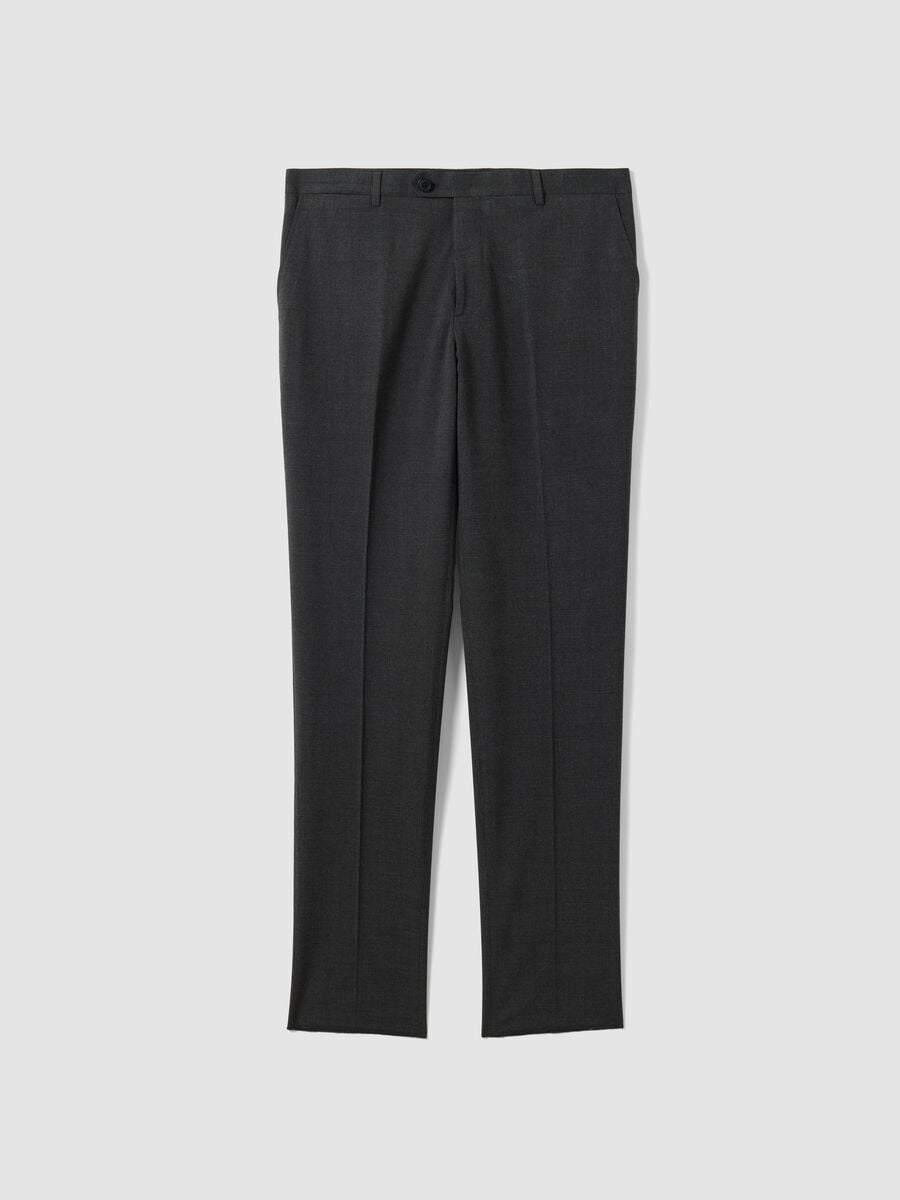 Pantaloni formali grigi slim fit in viscosa elasticizzata_0