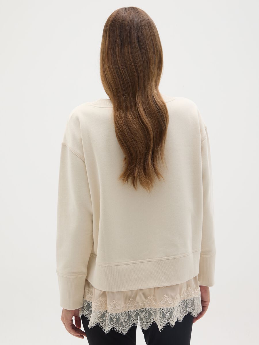 Cream maternity sweatshirt in cotton with lace hem_3
