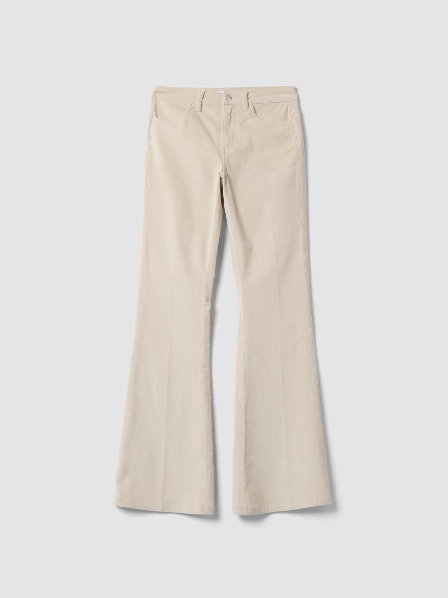 Beige stretch cotton flared trousers_0