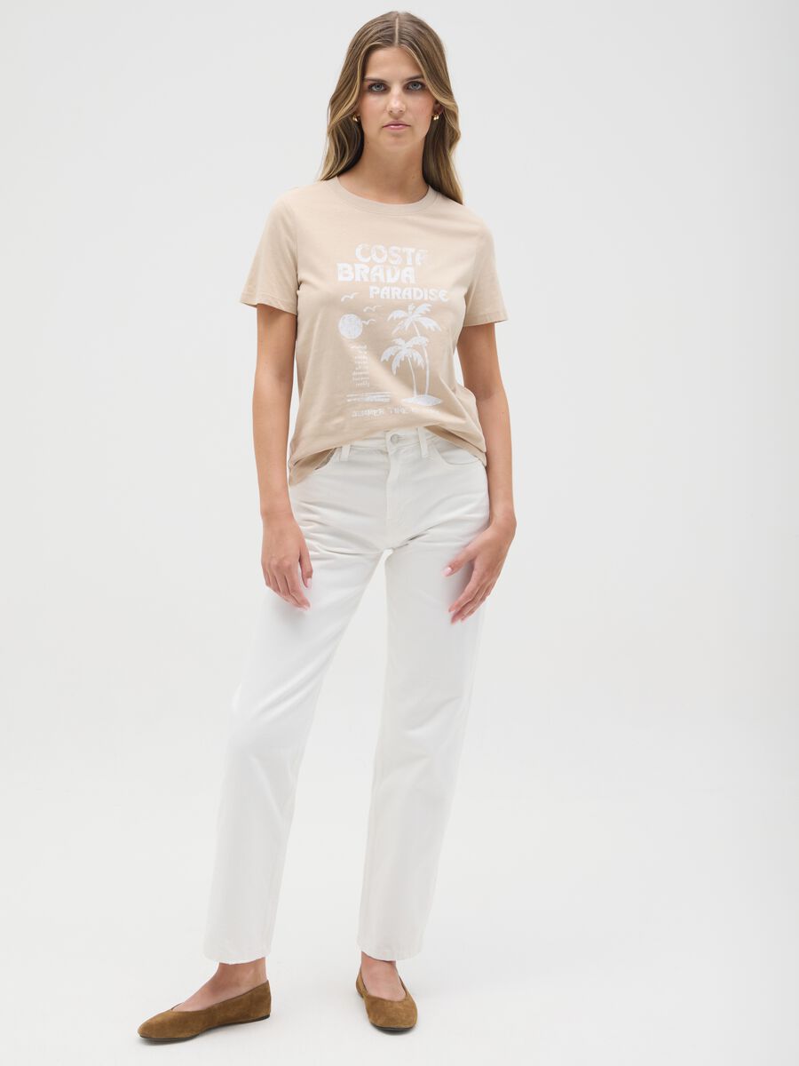 Women's beige pure cotton T-shirt regular fit_1