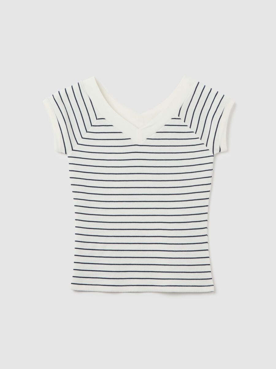 Women’s multicoloured fitted T-shirt in 100% cotton with V neck_4