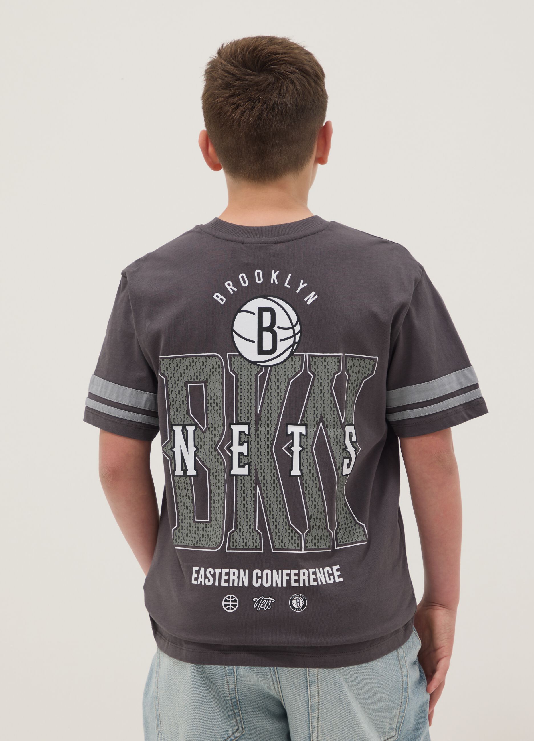 Boy's grey pure cotton t-shirt relaxed fit Brooklyn Nets