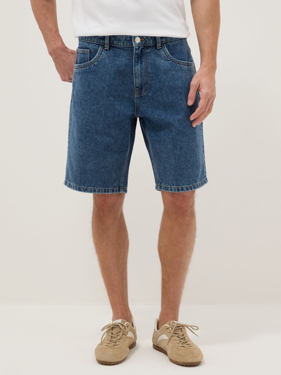 Blue denim Bermuda shorts in cotton blend, regular fit_1