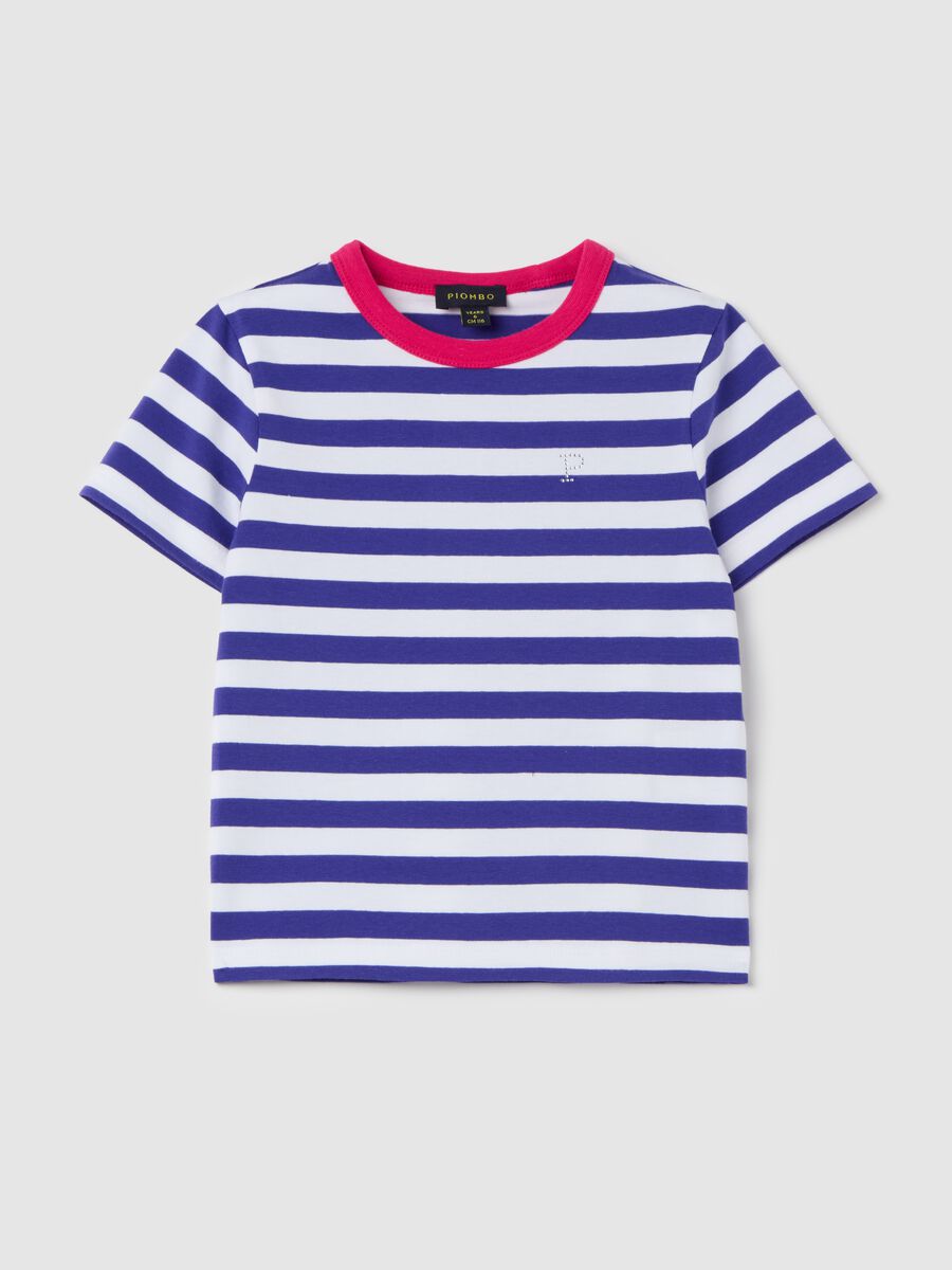 T-shirt with striped pattern and diamanté logo_3