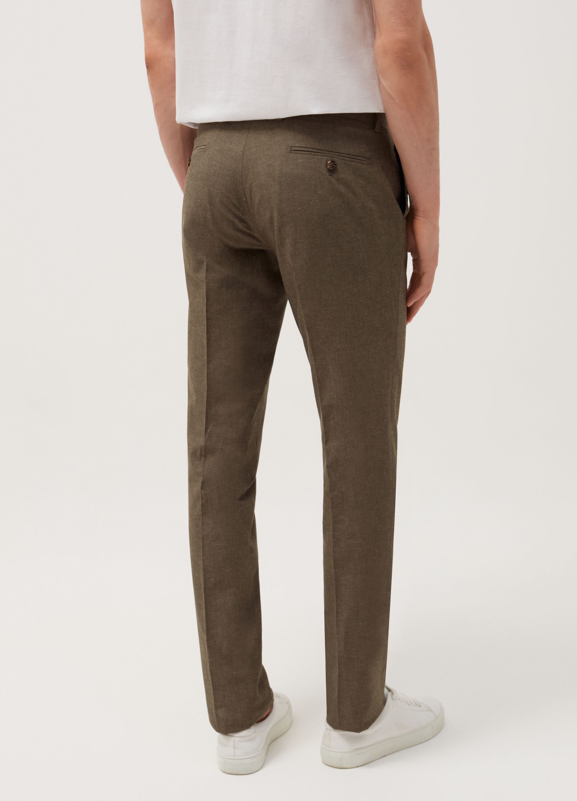 Slim-fit trousers in stretch linen and cotton
