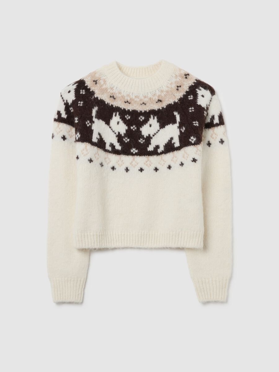 White Sweater with Graphic Pattern in Wool Blend_4
