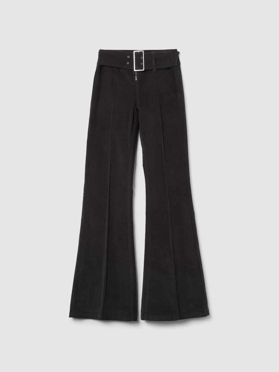 Black Corduroy Flare Trousers_0