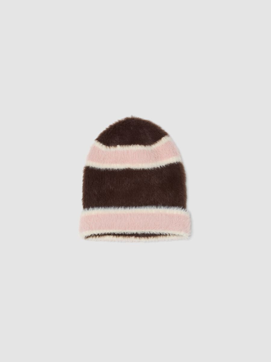 Cappello marrone e rosa in misto viscosa a righe_0