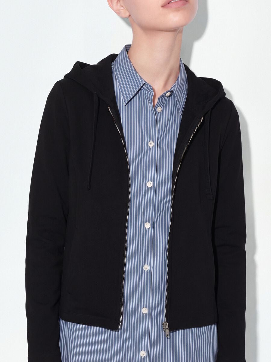 Felpa full zip nera in puro cotone con cappuccio fitted_4