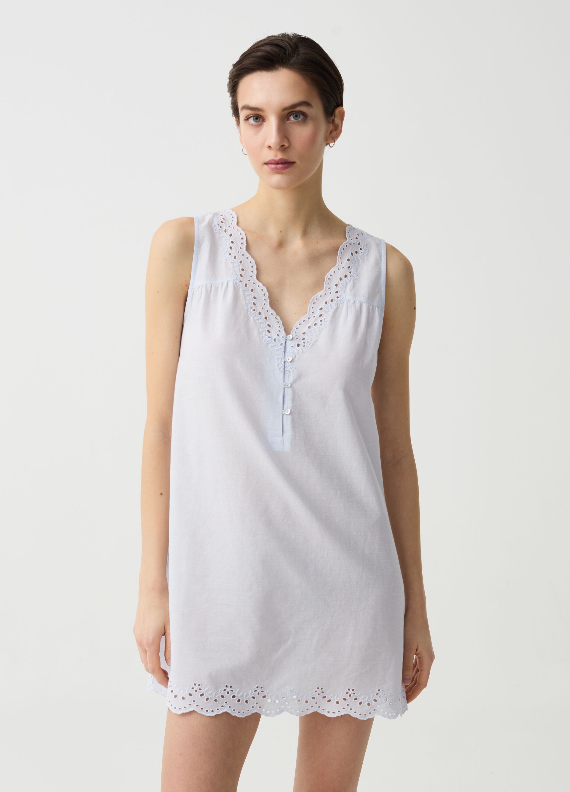 Nightdress with broderie anglaise edging