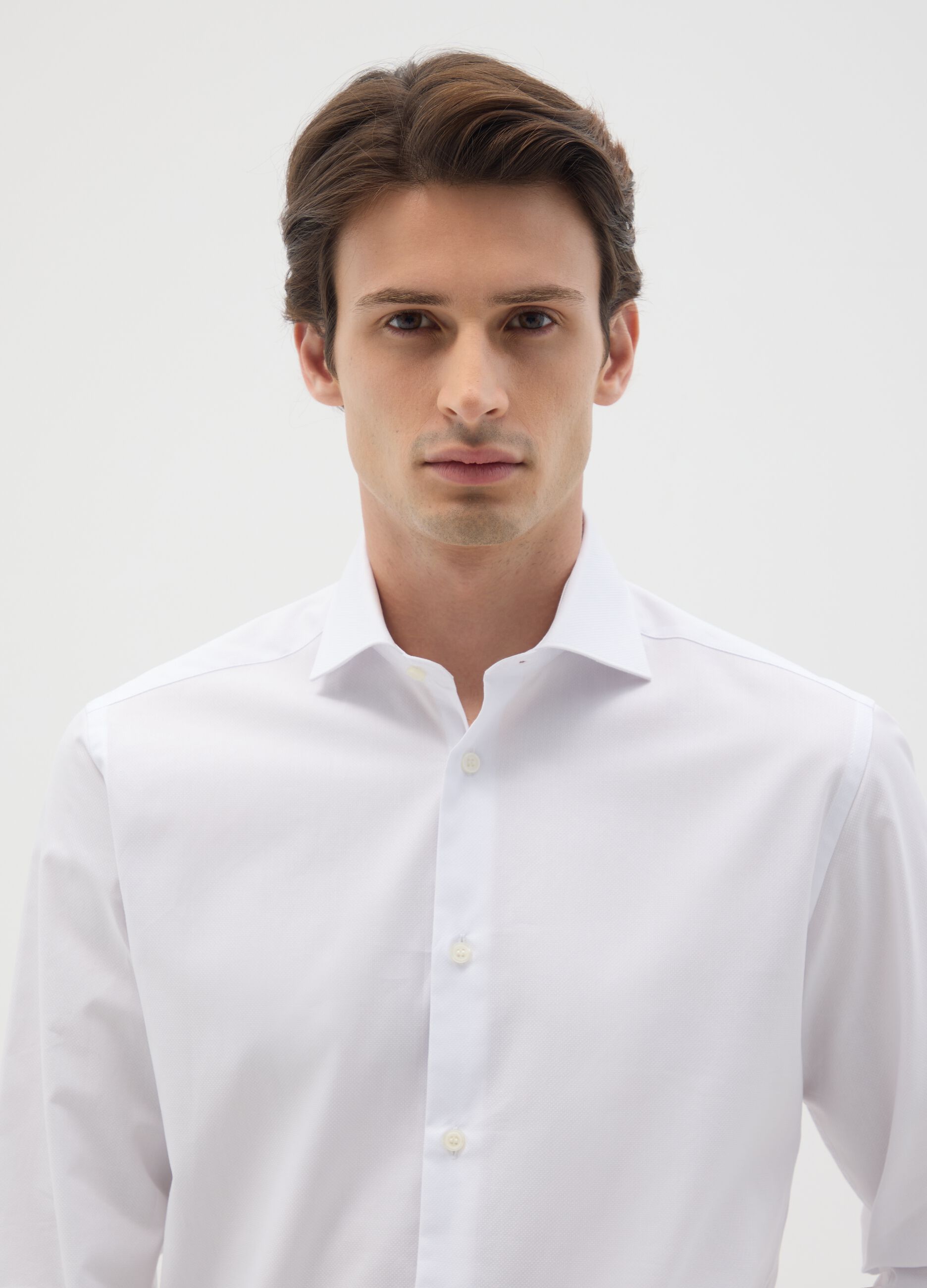 Men's pure white cotton slim fit shirt