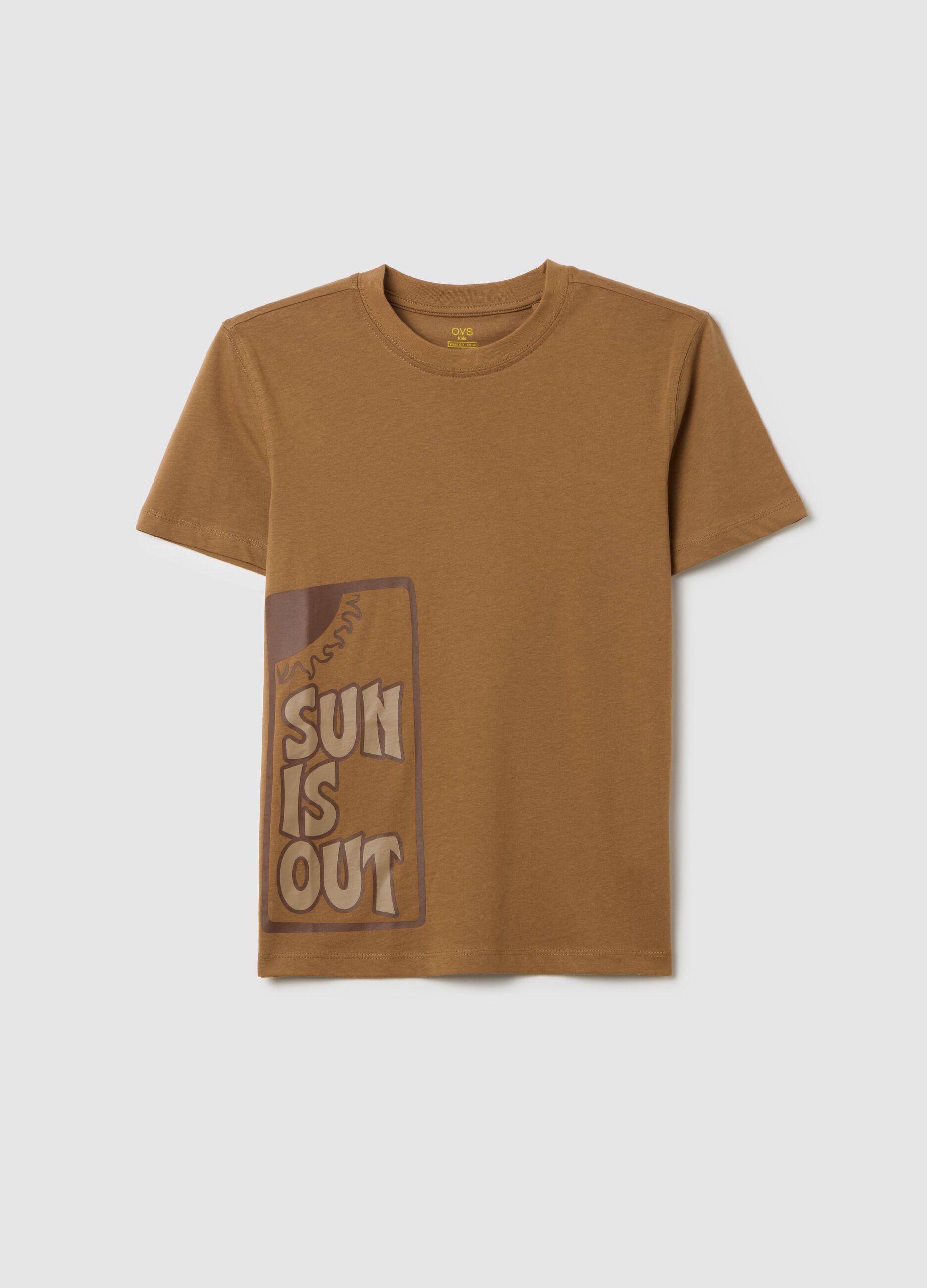 T-shirt da ragazzo in puro cotone marrone regular fit