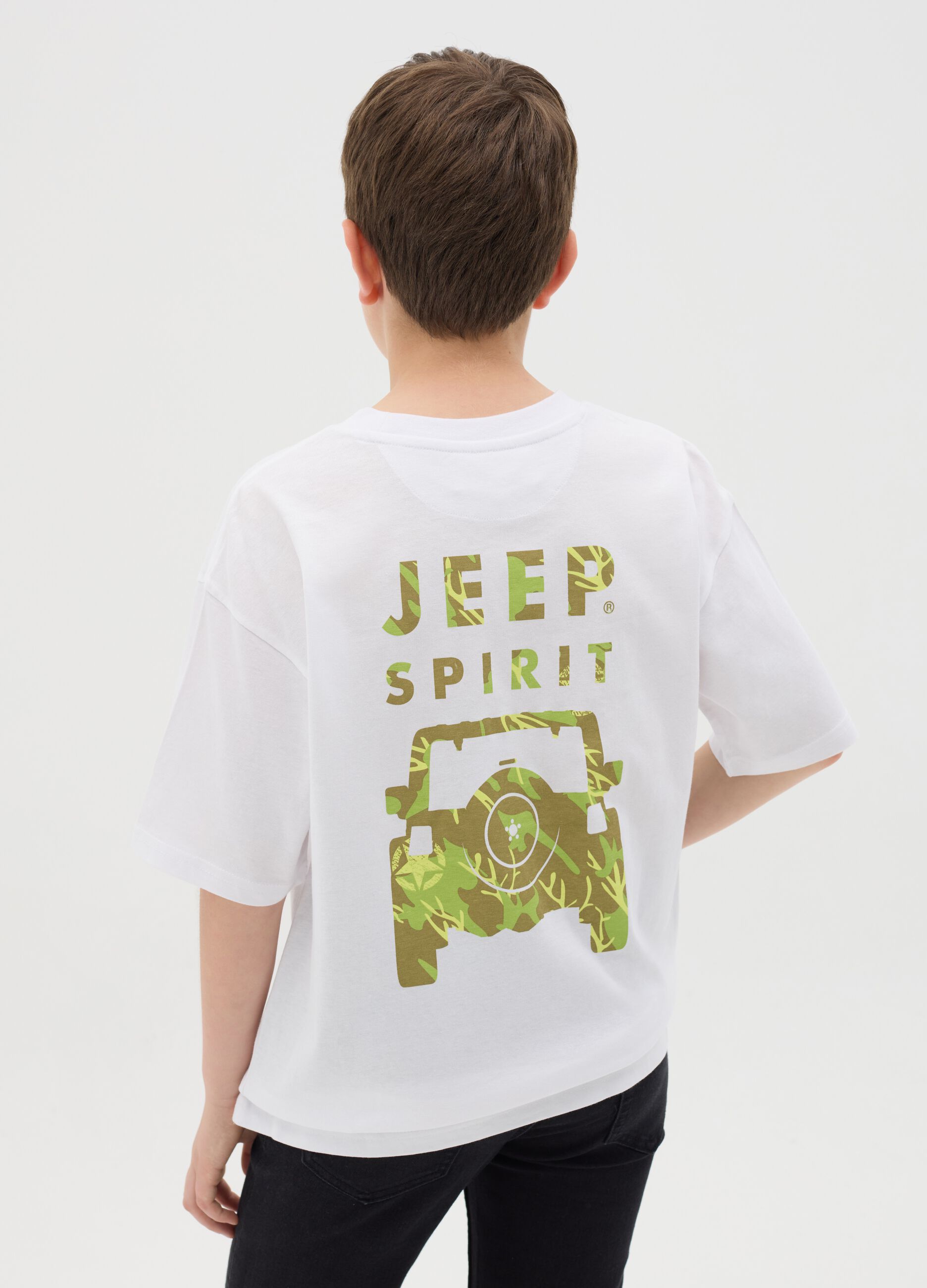 Cotton T-shirt with off-road vehicle and logo print