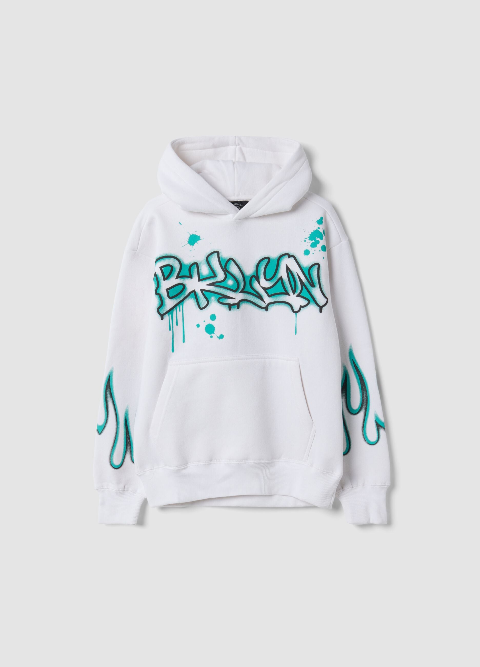 White cotton-blend hoodie with graffiti print