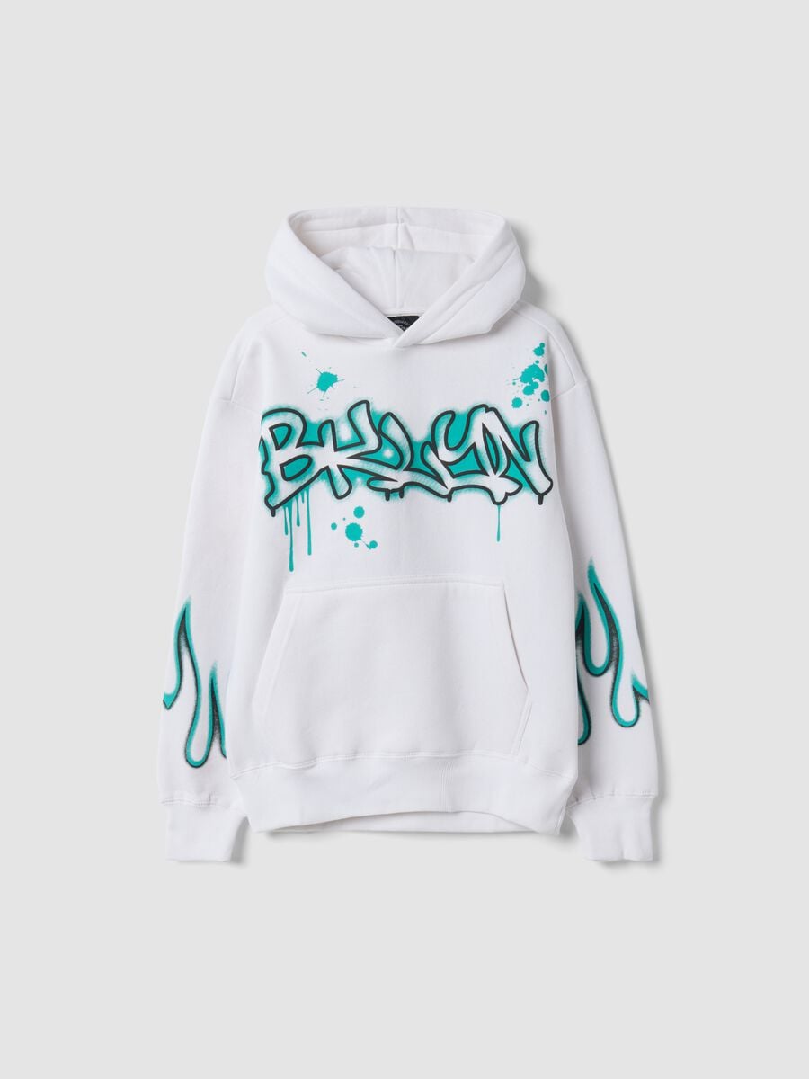 White cotton-blend hoodie with graffiti print_0