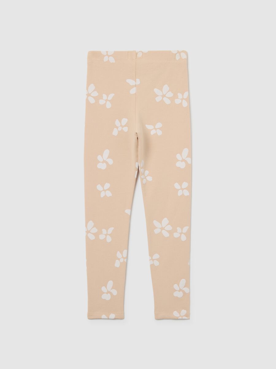 Girls' beige skinny cotton leggings with floral prints_1
