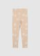 Leggings skinny da bambina in cotone beige con stampe floreali_1