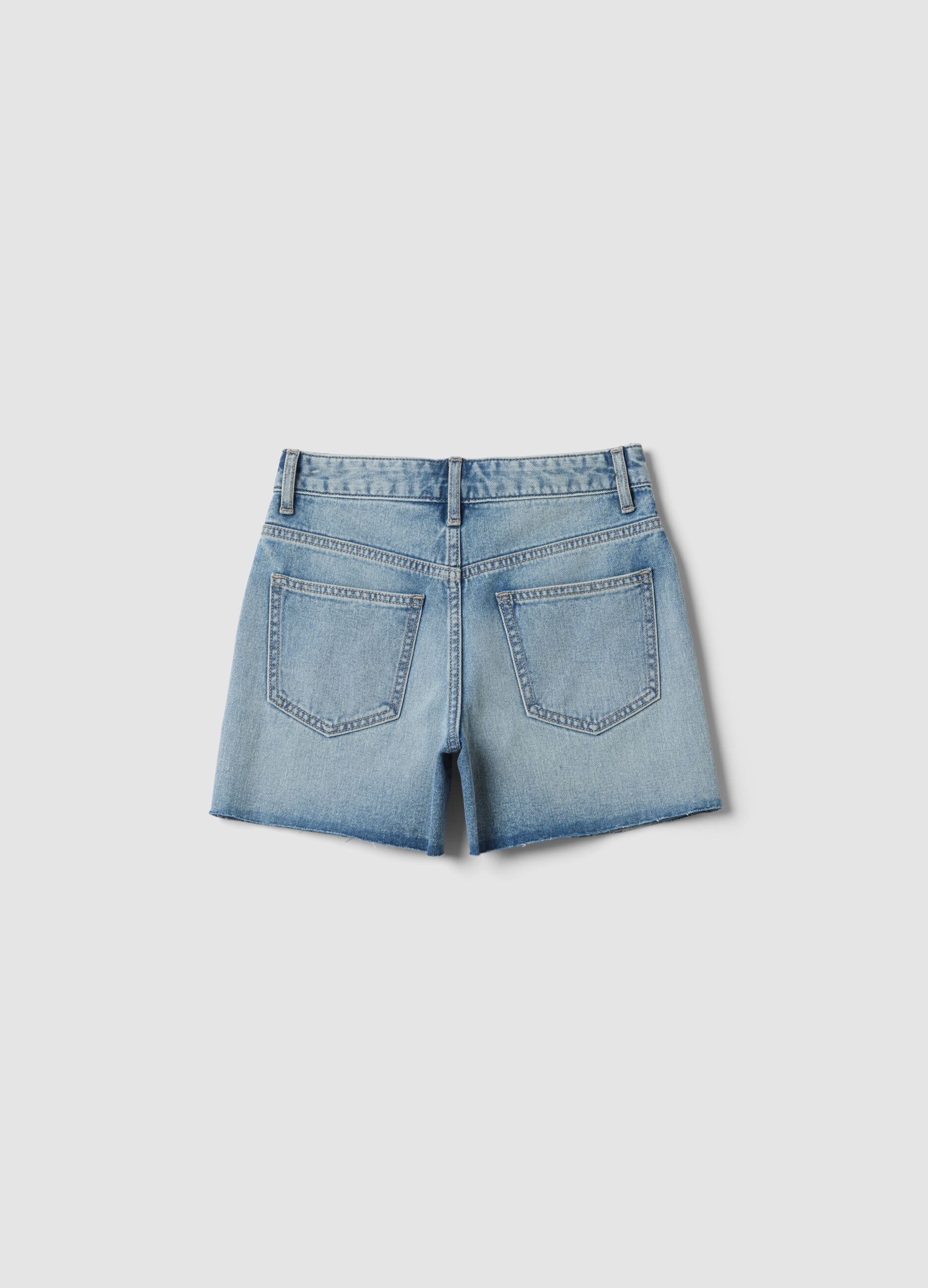 Shorts denim blu in puro cotone da ragazza straight fit