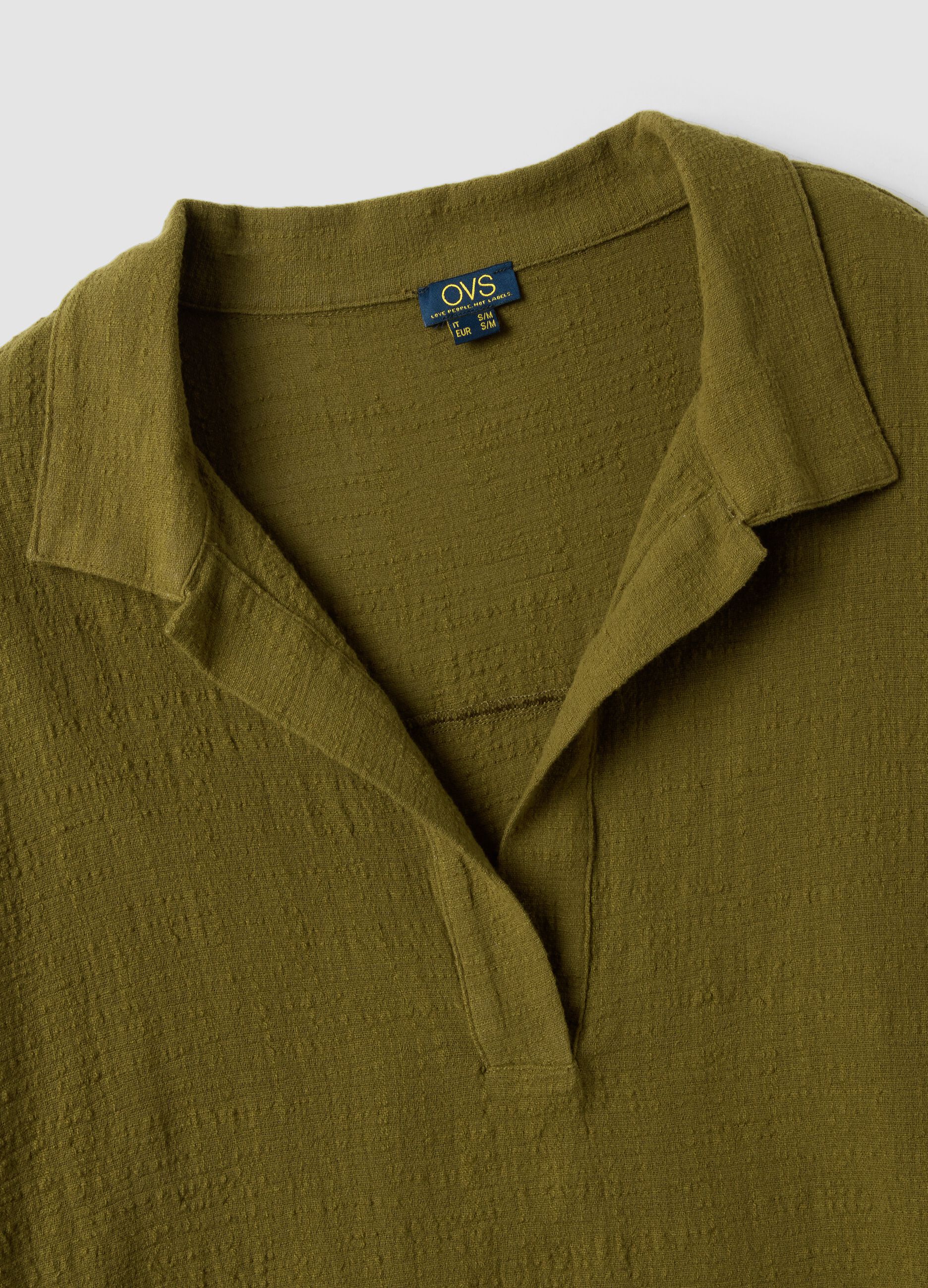 Short green pure cotton kaftan with V-neck