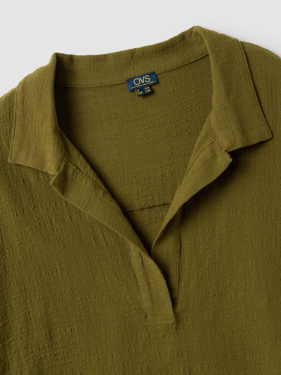 Short green pure cotton kaftan with V-neck_1