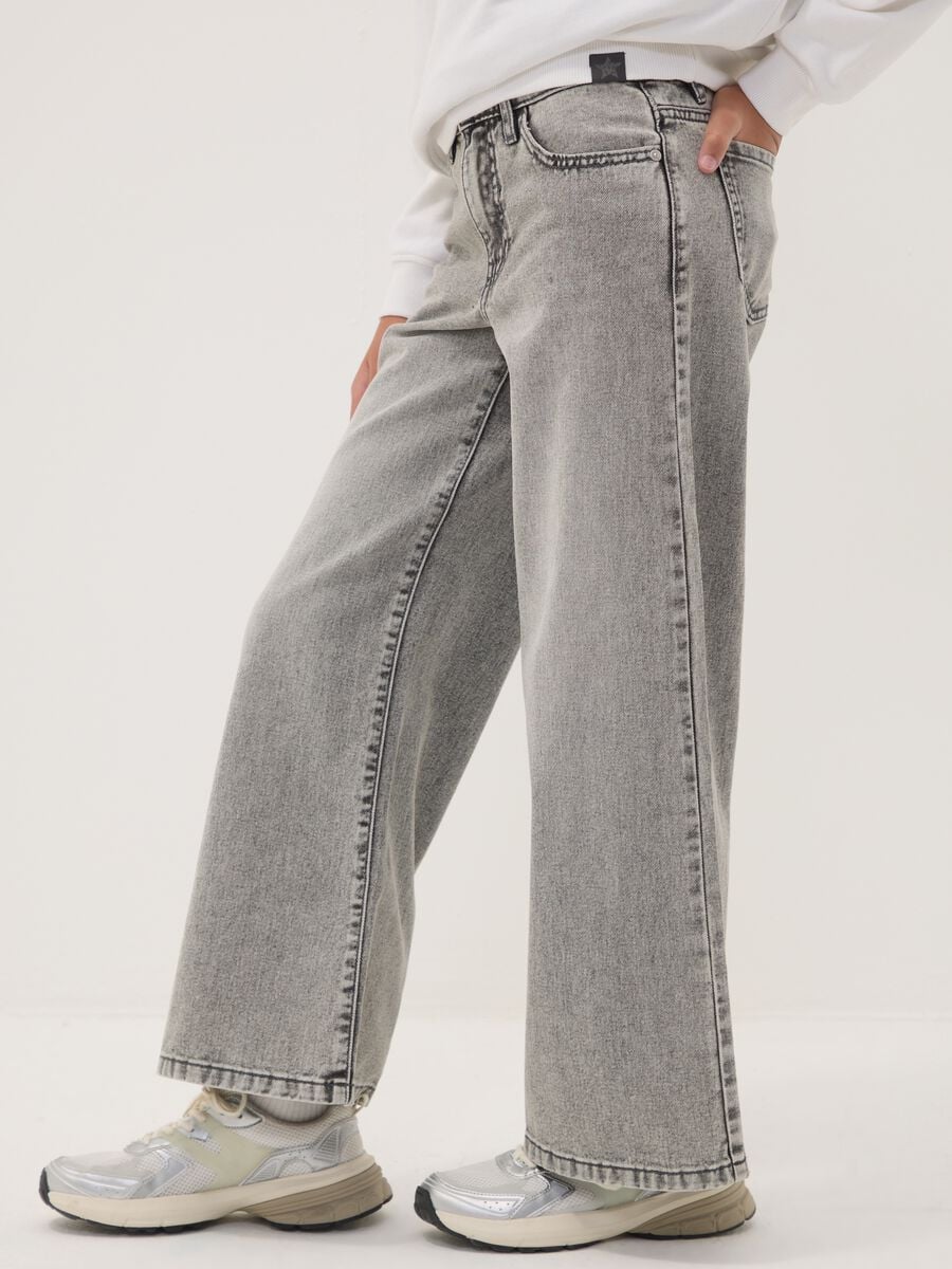 Girls&rsquo; grey wide-leg jeans in pure cotton_1