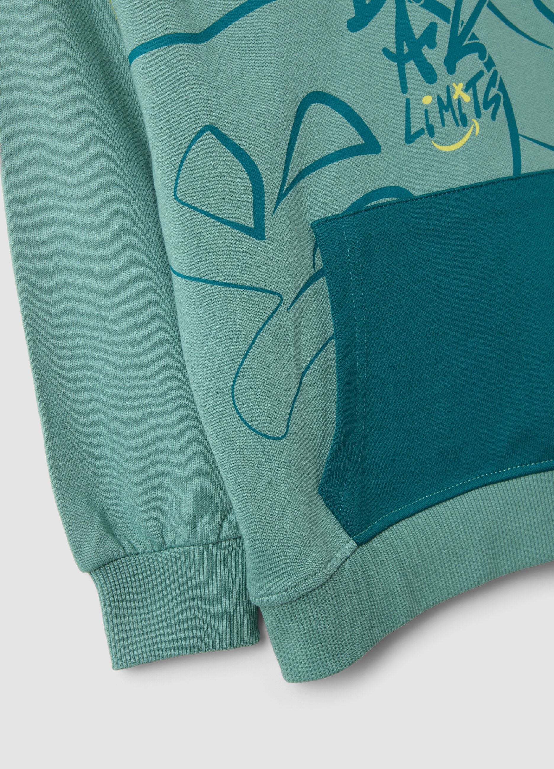 Green oversized pure cotton hoodie for boys