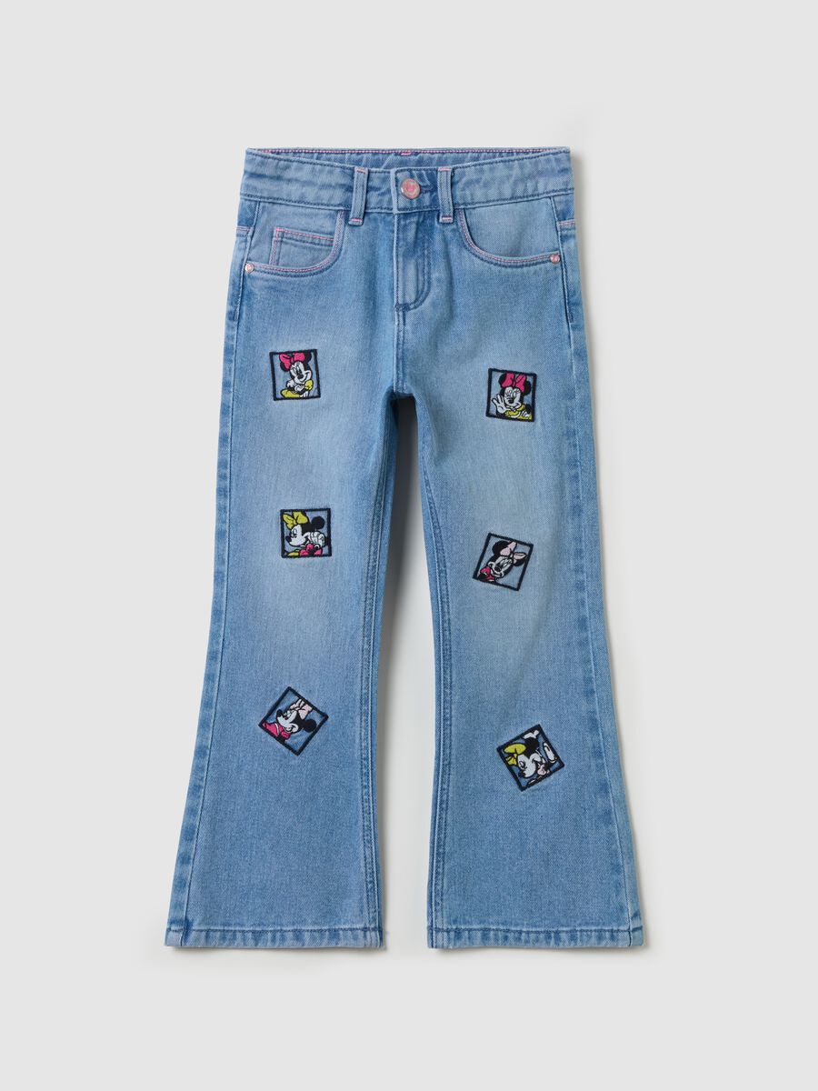 Flare-fit jeans with five pockets and Minnie Mouse embroidery_0