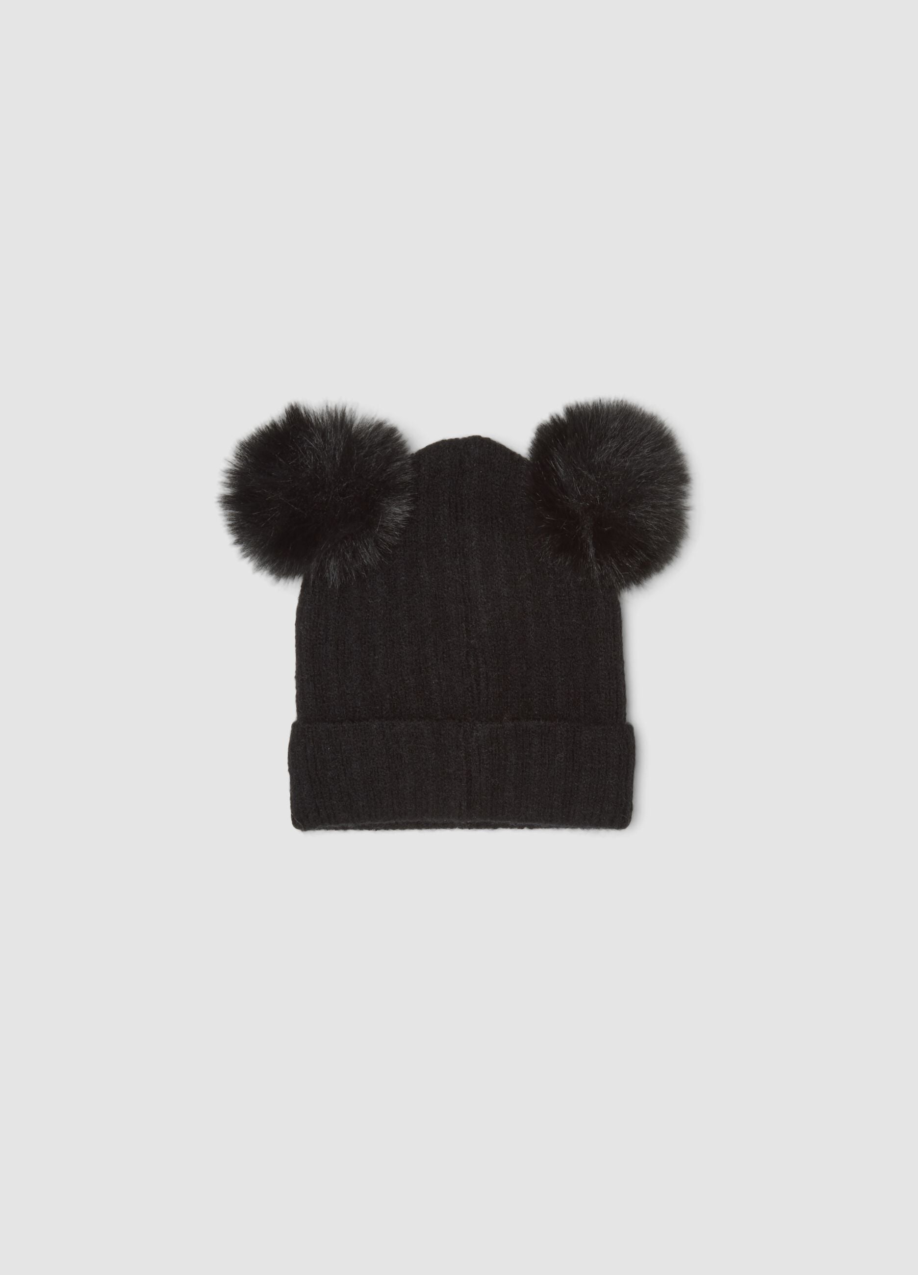 Cappello nero con pompon e ricamo Minnie