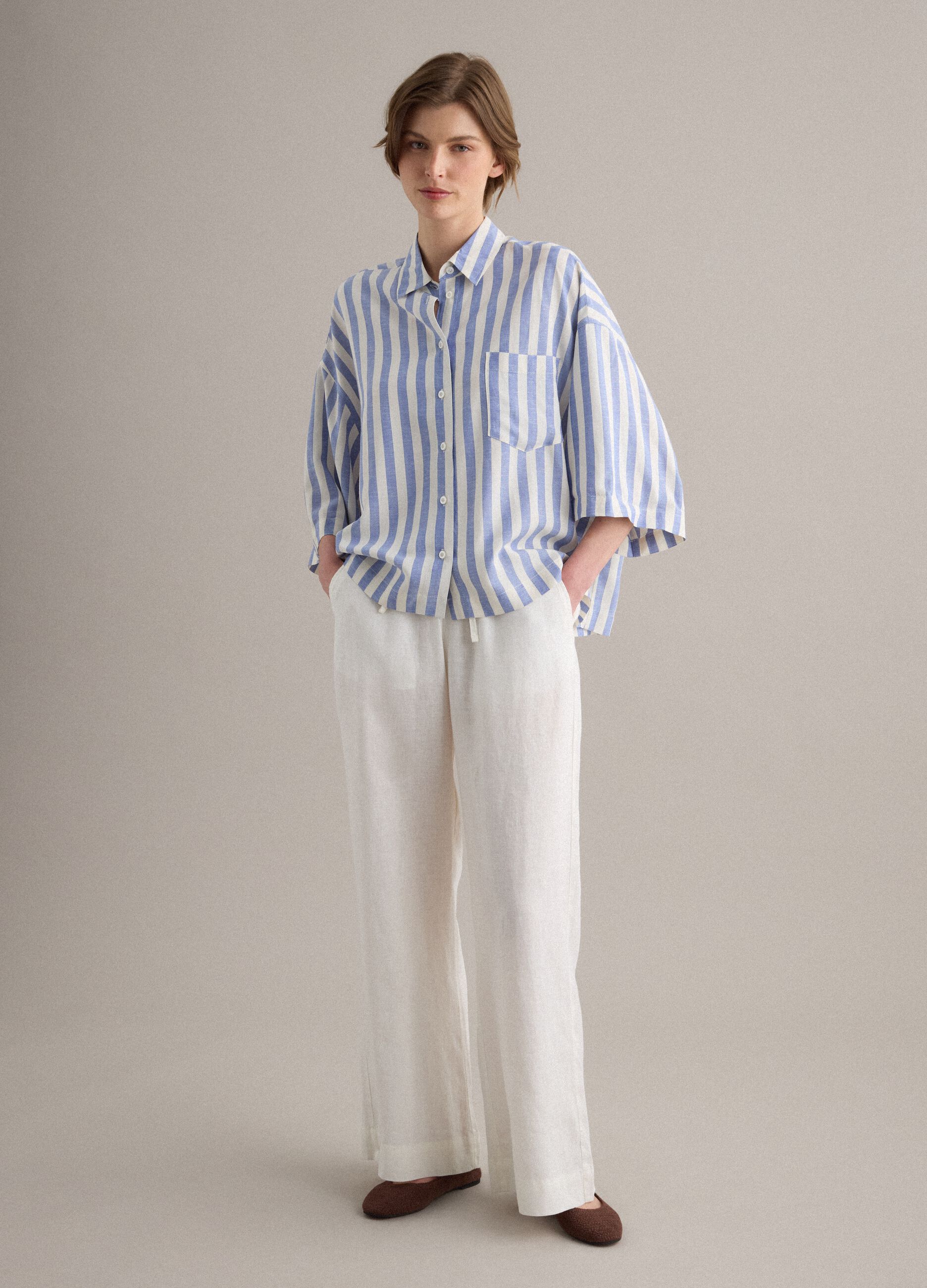 Multicolour striped viscose and linen-blend oversized shirt