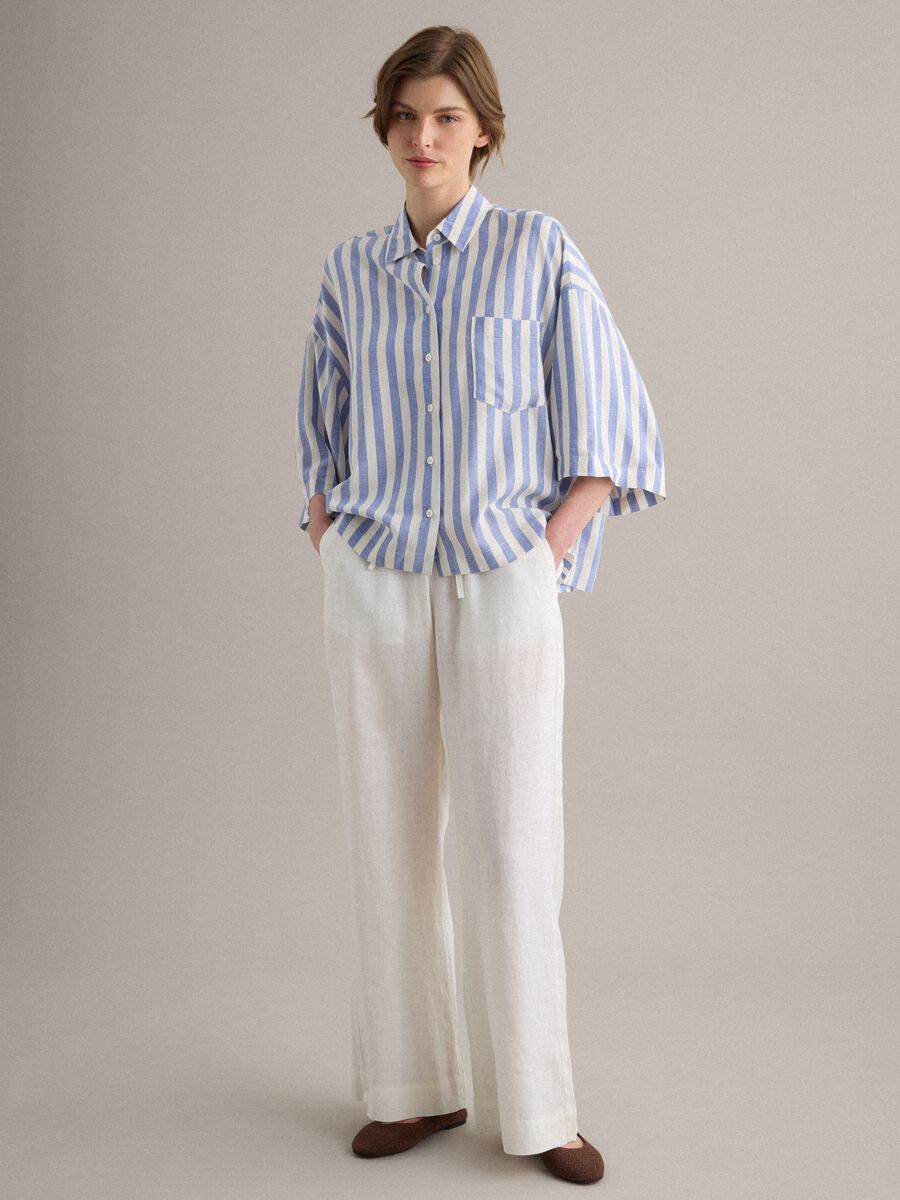 Multicolour striped viscose and linen-blend oversized shirt_1