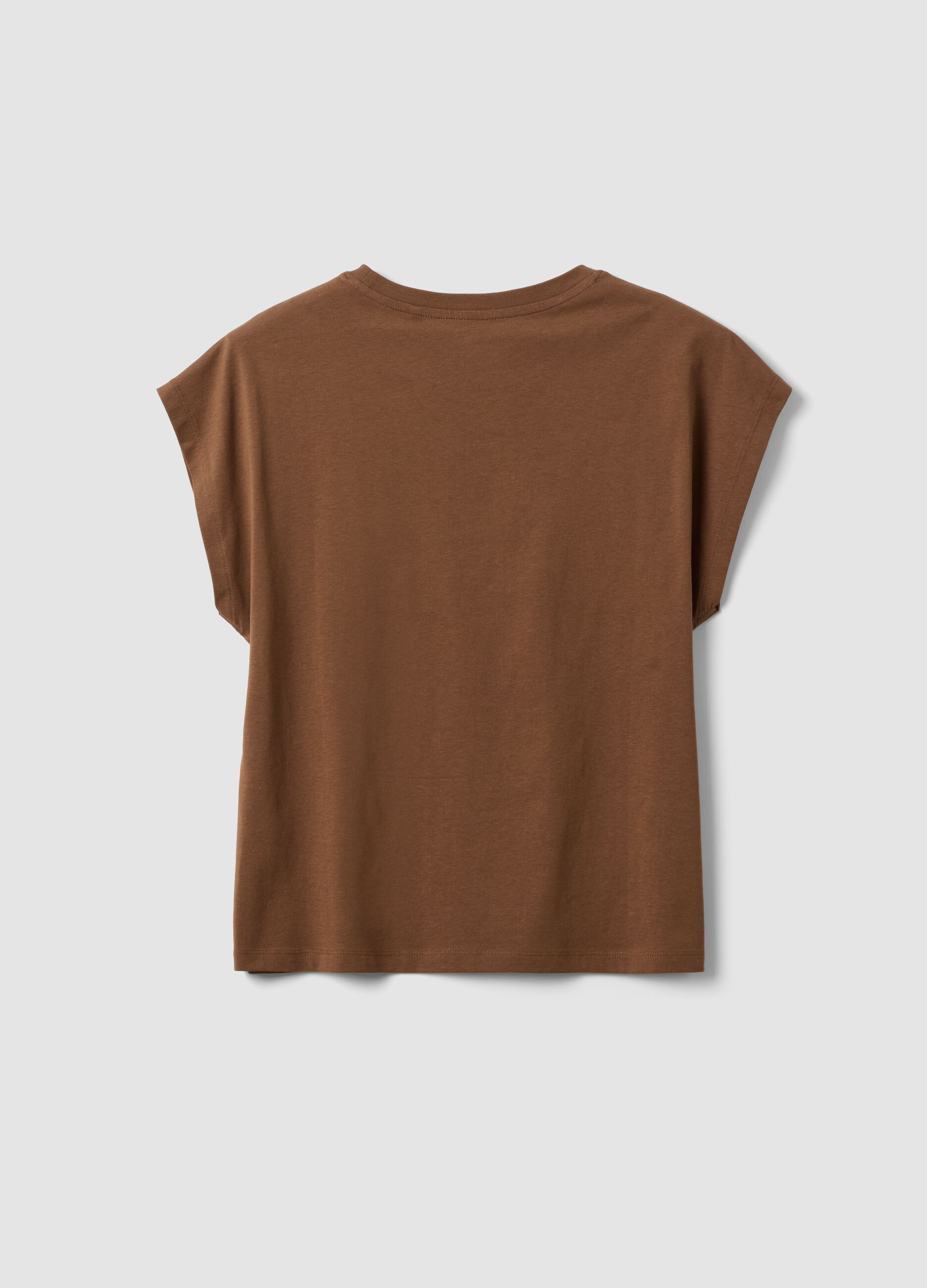 Brown pure cotton short-sleeve regular fit T-shirt