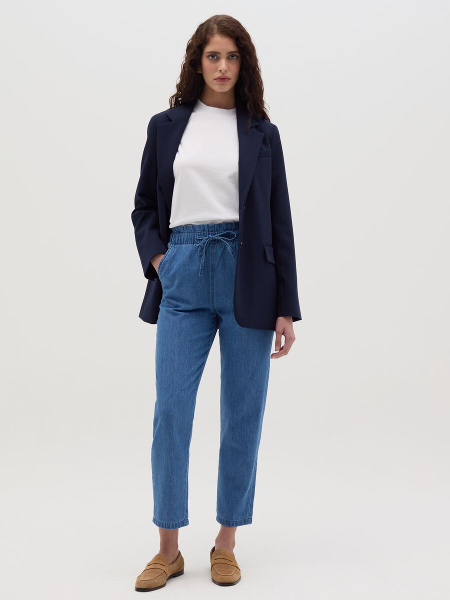 Cropped joggers in denim with drawstring_0