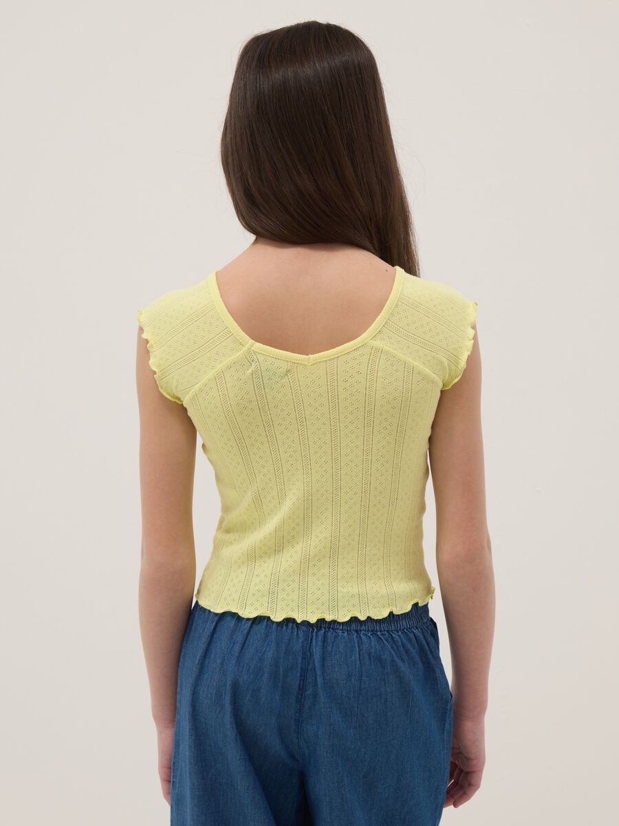 Yellow girls' cotton blend fitted V-neck t-shirt_1