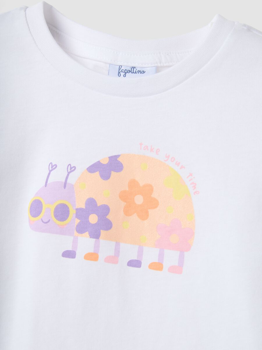 White pure cotton girl's T-shirt regular fit with print_2