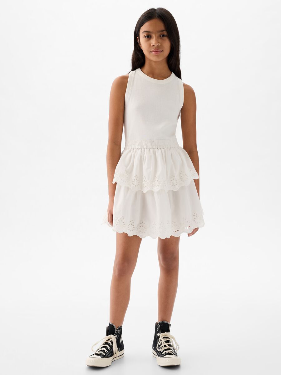 Dress with tiered skirt in broderie anglaise_0