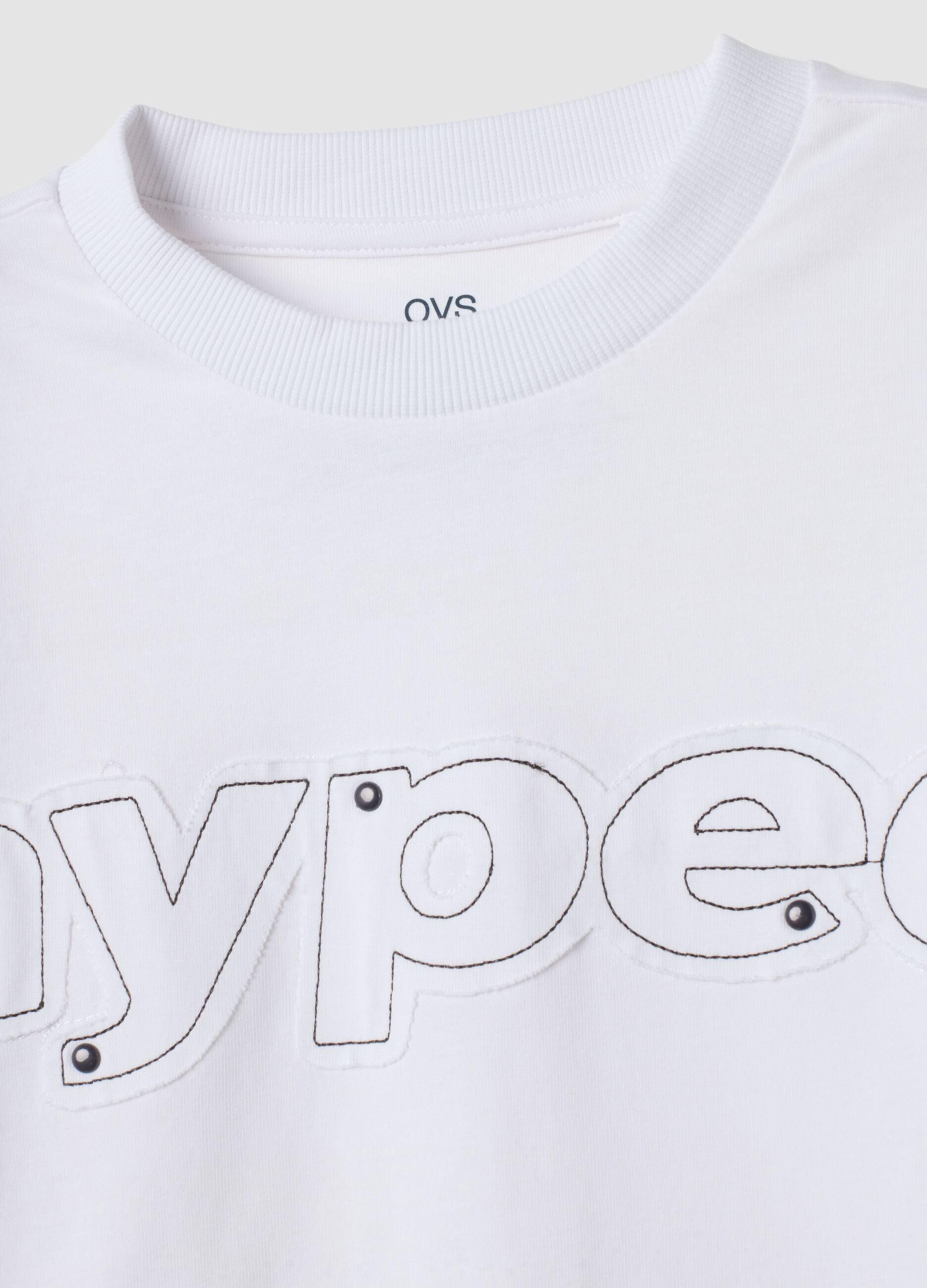T-shirt bianca in puro cotone con scritte over fit