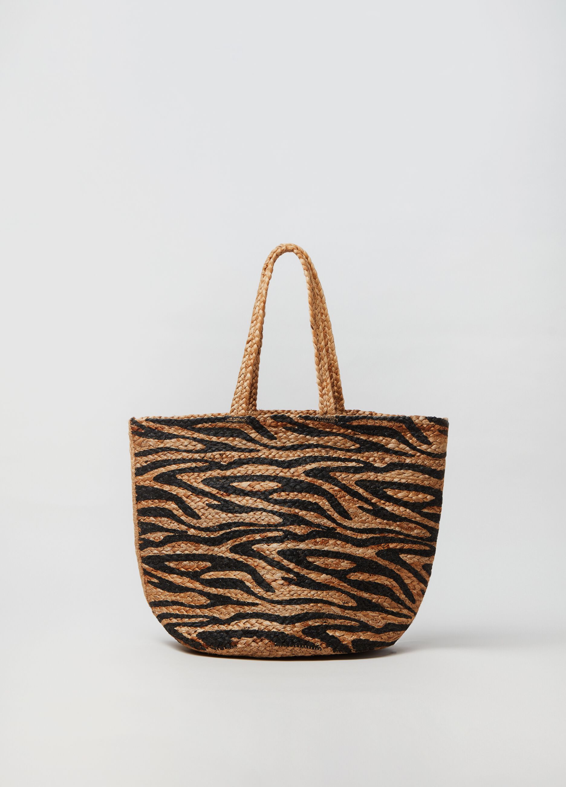 Borsa in rafia con fantasia animalier_0