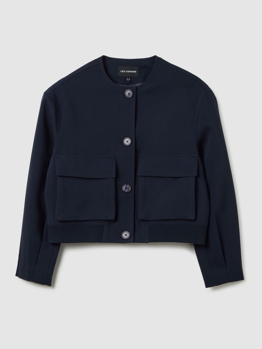 Blazer in misto blu regular fit con tasche_4