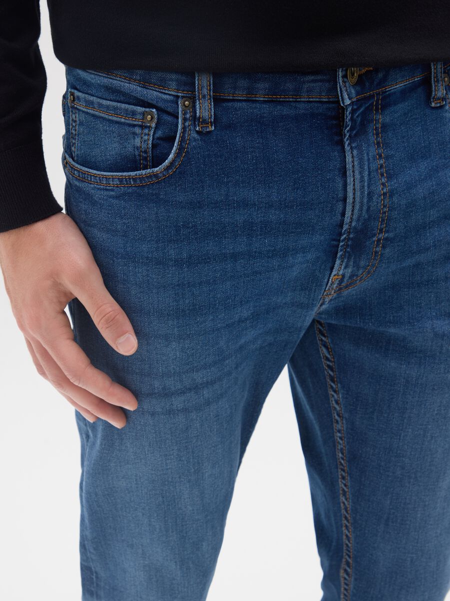 Jeans in denim blu in cotone elasticizzato slim fit_3