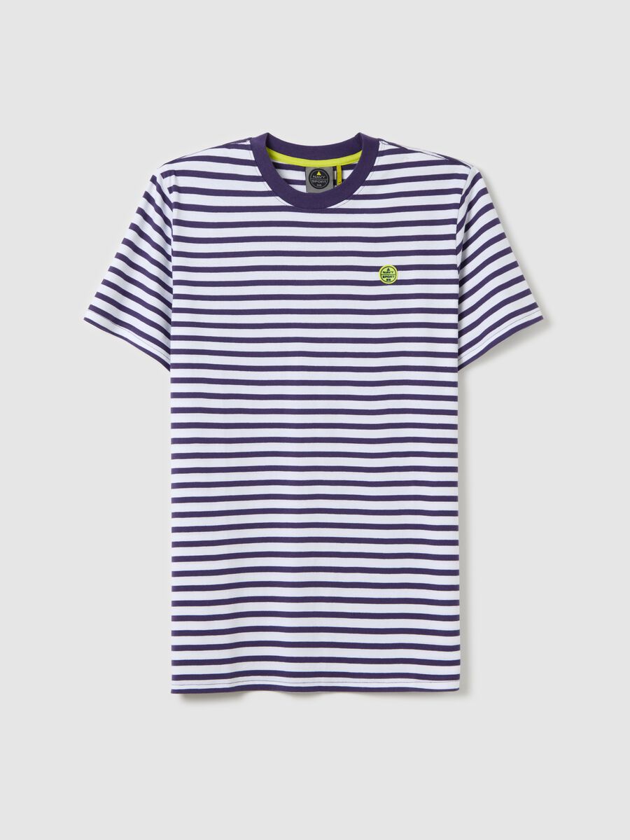 Blue and white striped T-shirt with logo_4