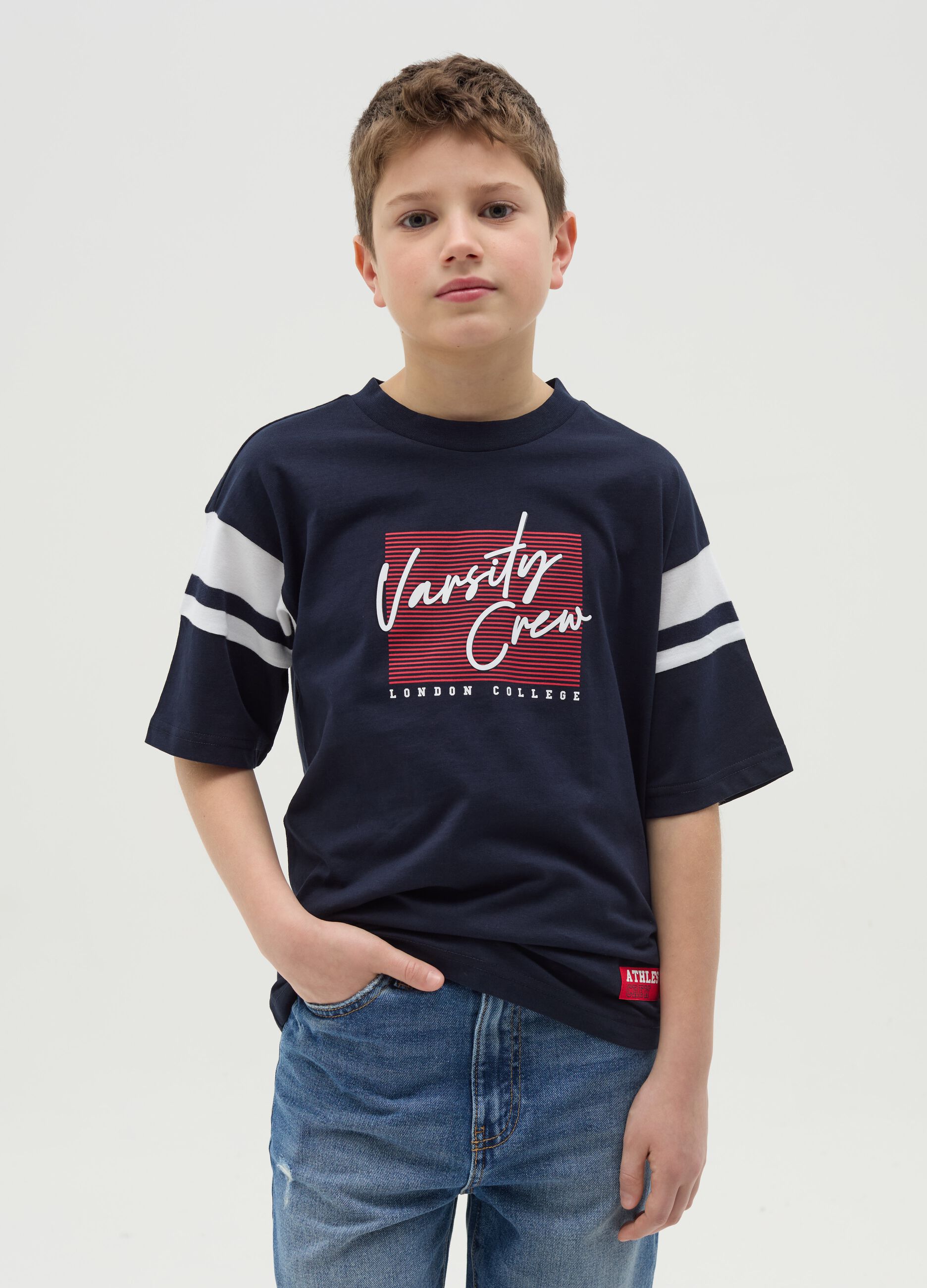 Cotton T-shirt with "Varsity Crew" print