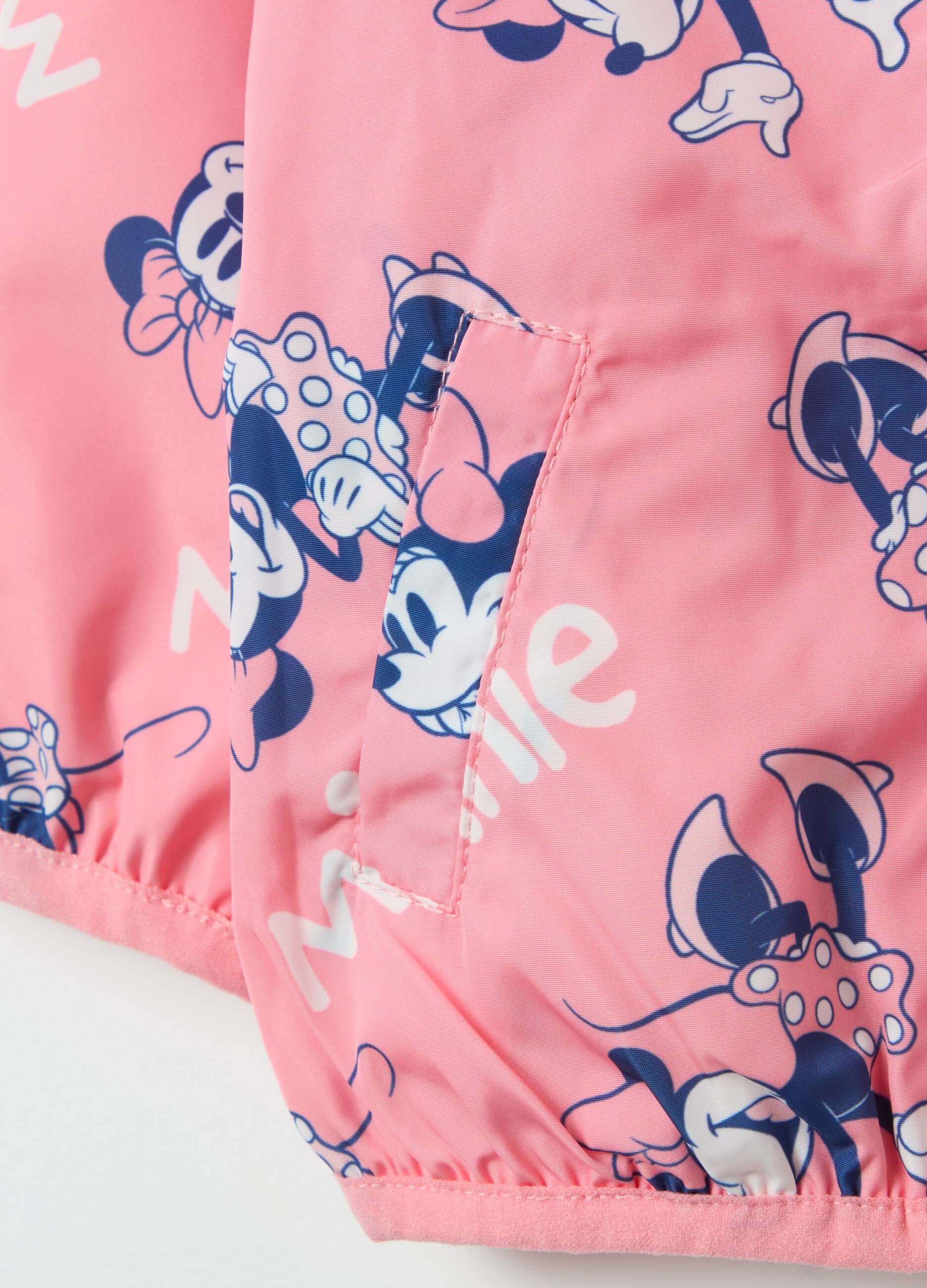 Waterproof jacket with hood and Minnie Mouse print