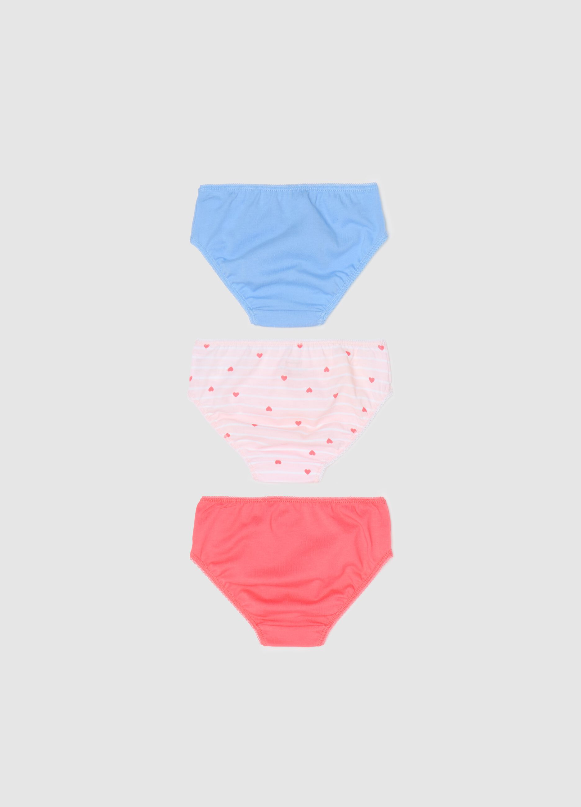 Three-pack briefs in cotton with bow and print
