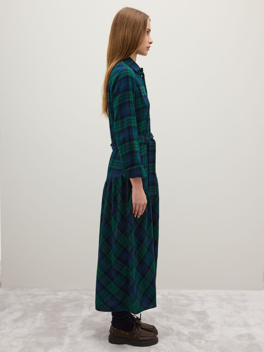 Abito lungo in puro cotone a quadri multicolor regular fit_1